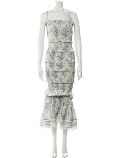 Pre-owned V. Chapman Floral Print Long Dress In Green