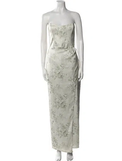 Pre-owned V. Chapman Floral Print Long Dress In Green
