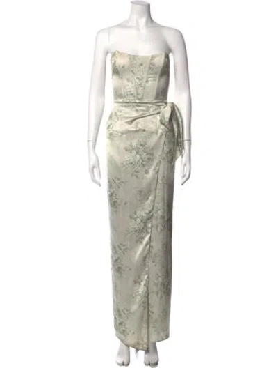 Pre-owned V. Chapman Floral Print Long Dress In Green
