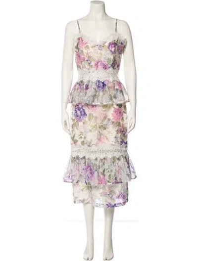 Pre-owned V. Chapman Floral Print Long Dress In Multi