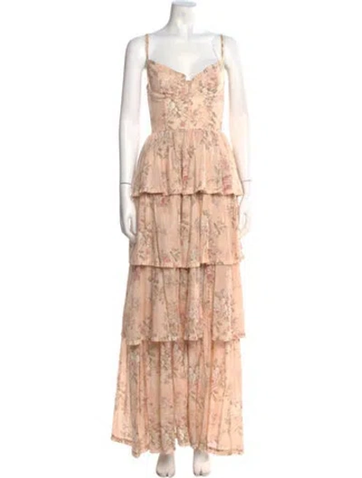 Pre-owned V. Chapman Floral Print Long Dress In Neutral