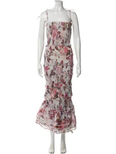 Pre-owned V. Chapman Floral Print Long Dress In Neutral