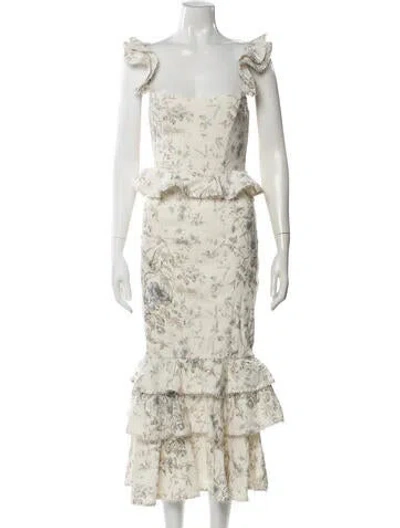 Pre-owned V. Chapman Floral Print Long Dress In Neutral