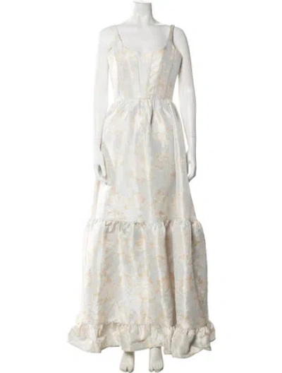 Pre-owned V. Chapman Floral Print Long Dress In Neutral