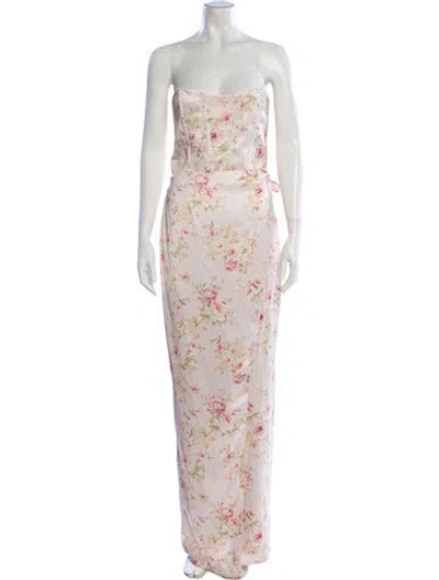 Pre-owned V. Chapman Floral Print Long Dress In Neutral