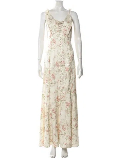 Pre-owned V. Chapman Floral Print Long Dress In Neutral