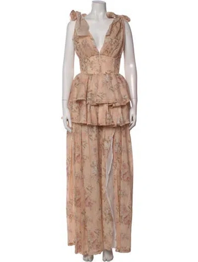 Pre-owned V. Chapman Floral Print Long Dress In Neutral