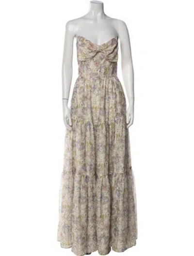 Pre-owned V. Chapman Floral Print Long Dress In Neutral