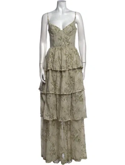 Pre-owned V. Chapman Floral Print Long Dress In Neutrals
