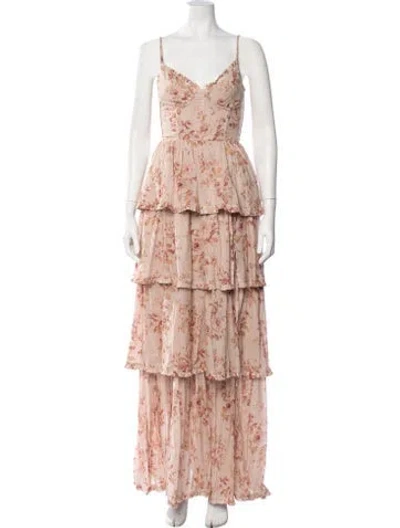 Pre-owned V. Chapman Floral Print Long Dress In Neutrals