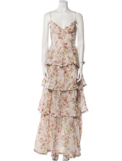 Pre-owned V. Chapman Floral Print Long Dress In Pink