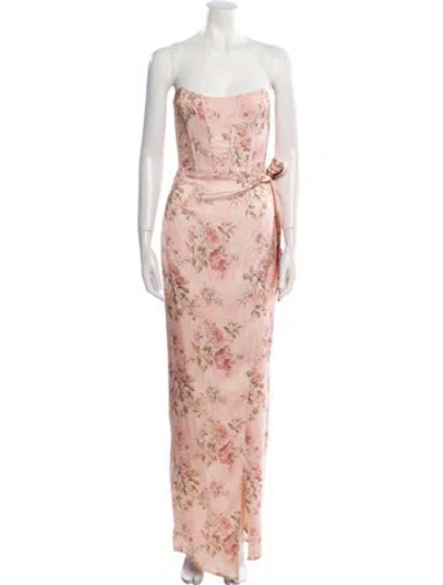 Pre-owned V. Chapman Floral Print Long Dress In Pink