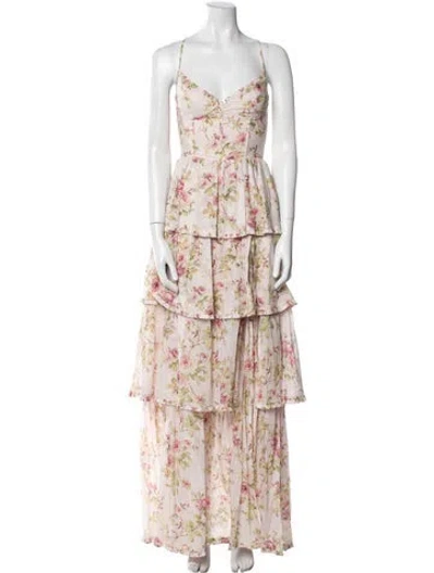 Pre-owned V. Chapman Floral Print Long Dress In Pink