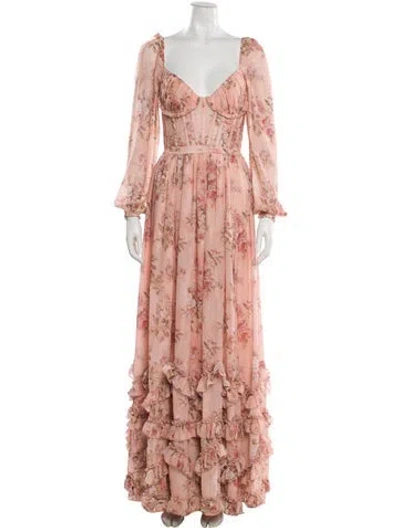 Pre-owned V. Chapman Floral Print Long Dress In Pink