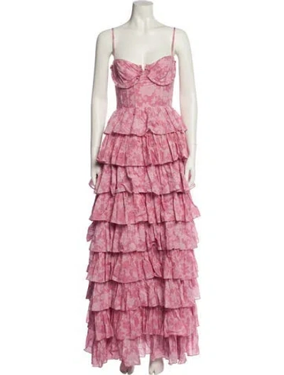Pre-owned V. Chapman Floral Print Long Dress In Pink