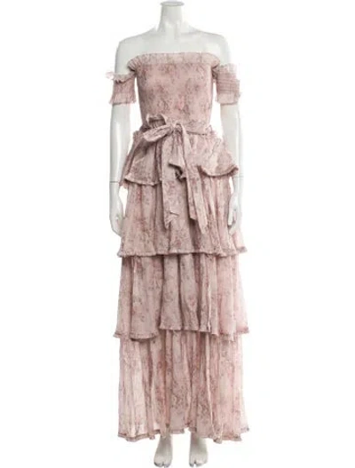Pre-owned V. Chapman Floral Print Long Dress In Pink