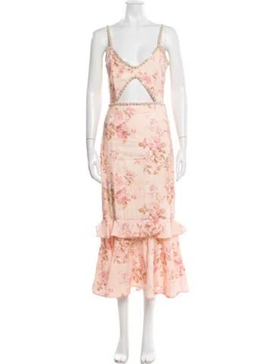 Pre-owned V. Chapman Floral Print Long Dress In Pink