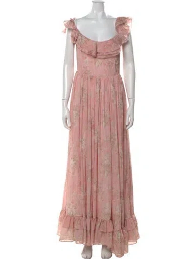Pre-owned V. Chapman Floral Print Long Dress In Pink