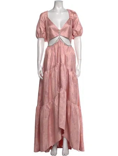 Pre-owned V. Chapman Floral Print Long Dress In Pink