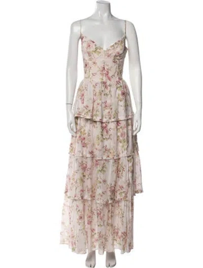 Pre-owned V. Chapman Floral Print Long Dress In Pink