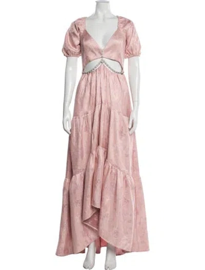 Pre-owned V. Chapman Floral Print Long Dress In Pink
