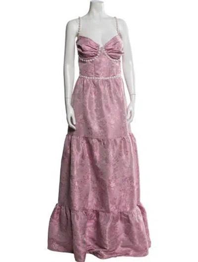Pre-owned V. Chapman Floral Print Long Dress In Pink