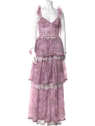 Pre-owned V. Chapman Floral Print Long Dress In Purple