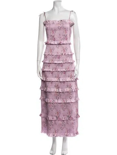 Pre-owned V. Chapman Floral Print Long Dress In Purple