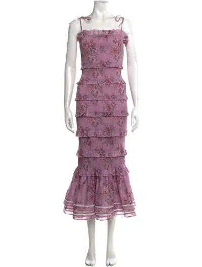 Pre-owned V. Chapman Floral Print Long Dress In Purple