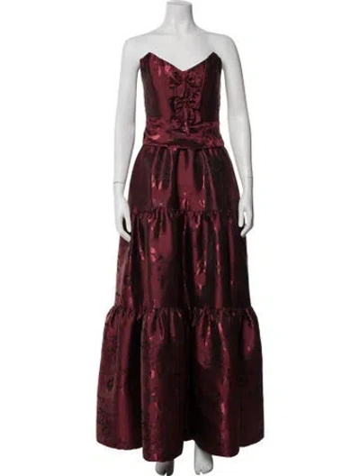 Pre-owned V. Chapman Floral Print Long Dress In Red