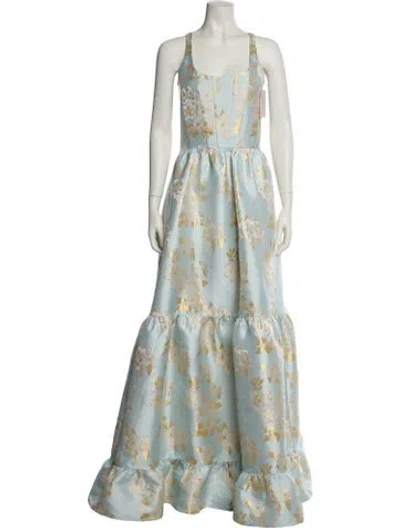 Pre-owned V. Chapman Floral Print Long Dress W/ Tags In Blue