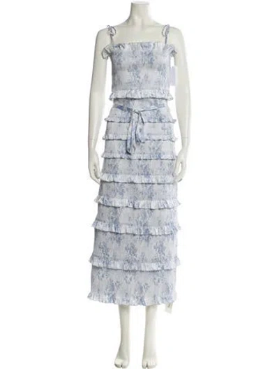 Pre-owned V. Chapman Floral Print Long Dress W/ Tags In Blue