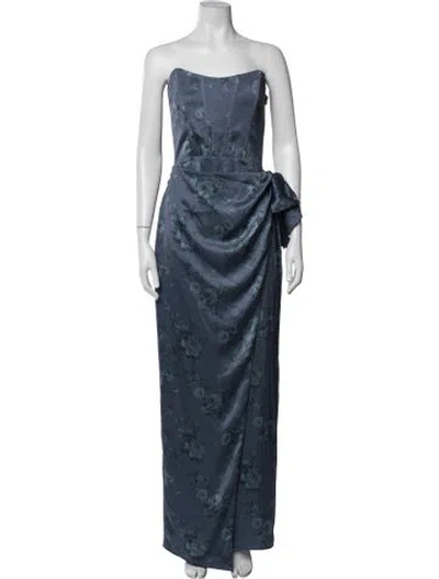 Pre-owned V. Chapman Floral Print Long Dress W/ Tags In Blue