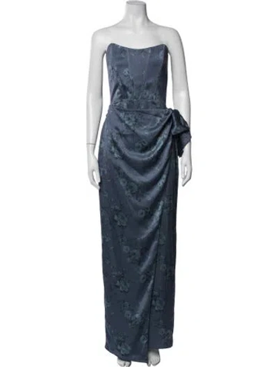 Pre-owned V. Chapman Floral Print Long Dress W/ Tags In Blue