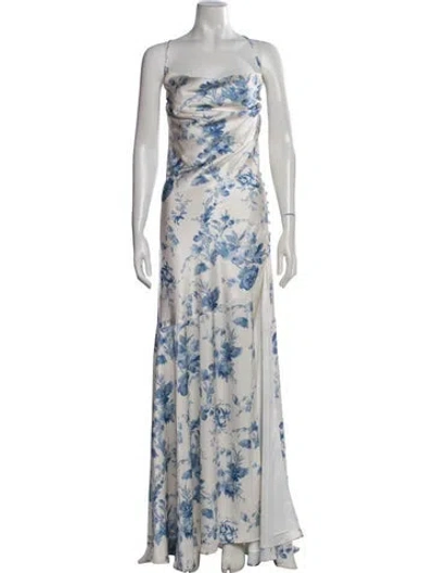 Pre-owned V. Chapman Floral Print Long Dress W/ Tags In Blue