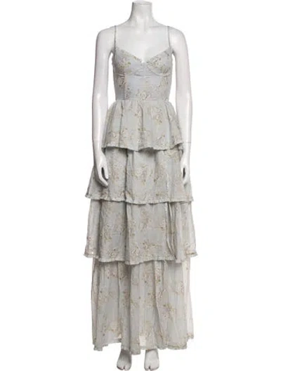 Pre-owned V. Chapman Floral Print Long Dress W/ Tags In Gray