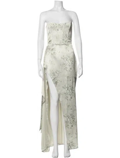 Pre-owned V. Chapman Floral Print Long Dress W/ Tags In Green