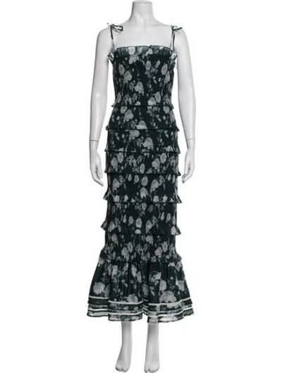 Pre-owned V. Chapman Floral Print Long Dress W/ Tags In Green