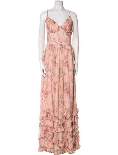 Pre-owned V. Chapman Floral Print Long Dress W/ Tags In Pink