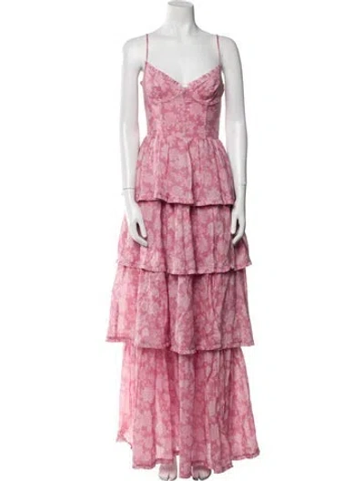 Pre-owned V. Chapman Floral Print Long Dress W/ Tags In Pink