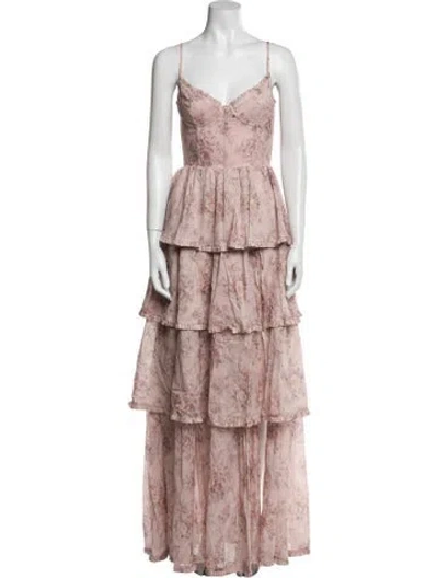 Pre-owned V. Chapman Floral Print Long Dress W/ Tags In Pink