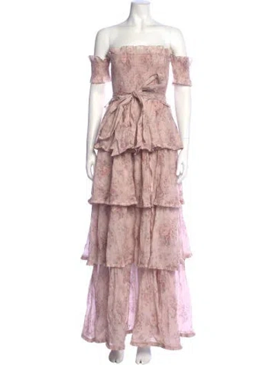 Pre-owned V. Chapman Floral Print Long Dress W/ Tags In Pink