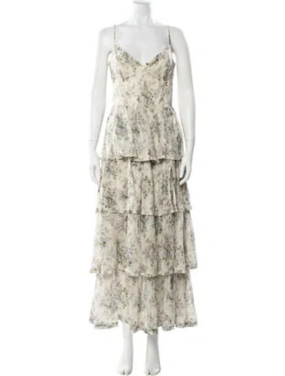 Pre-owned V. Chapman Floral Print Long Dress In White