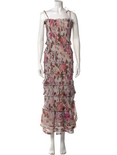 Pre-owned V. Chapman Floral Print Long Dress In White