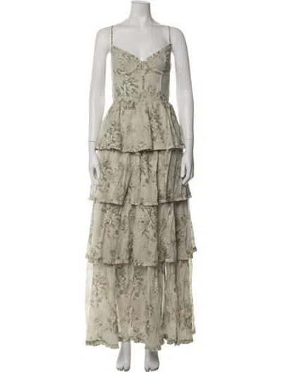 Pre-owned V. Chapman Floral Print Long Dress In White