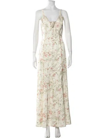 Pre-owned V. Chapman Floral Print Long Dress In Yellow