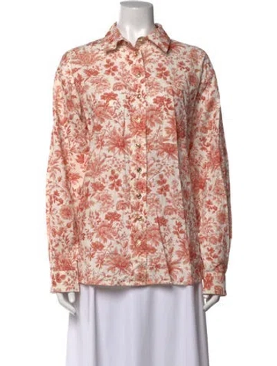 Pre-owned V. Chapman Floral Print Long Sleeve Blouse In Pink