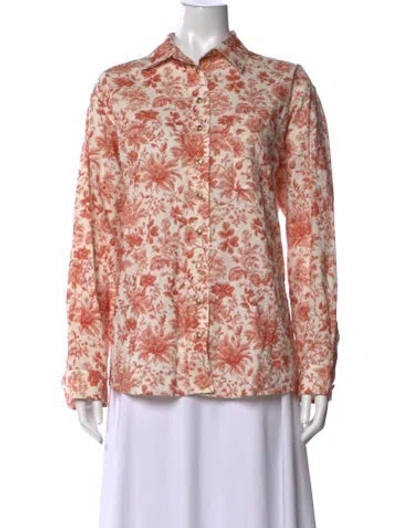 Pre-owned V. Chapman Floral Print Long Sleeve Button-up Top In Pink