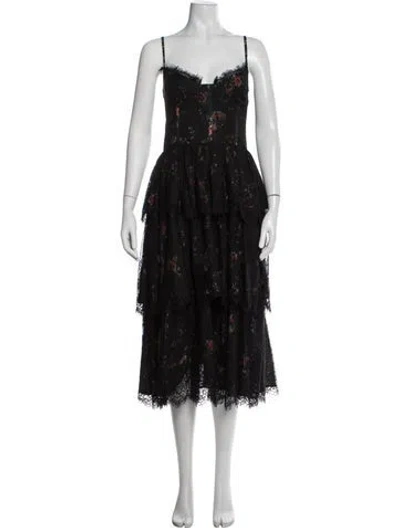 Pre-owned V. Chapman Floral Print Midi Length Dress In Black