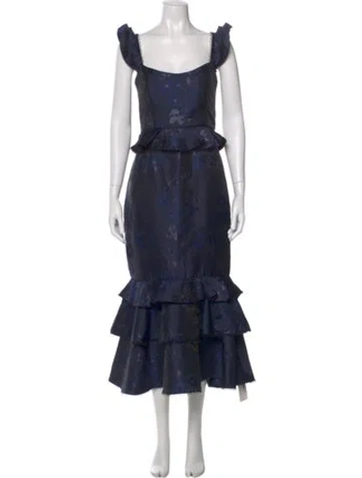 Pre-owned V. Chapman Floral Print Midi Length Dress In Blue
